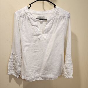 Rachel Zoe Los Angeles Elegant White Linen V-Neck Blouse with Flared Sleeves S